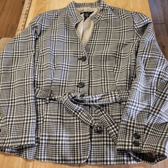 Lifestyle Attitude by Larry Levine Houndstooth Mandarin Collar Rayon Belted Coat - Picture 1 of 7